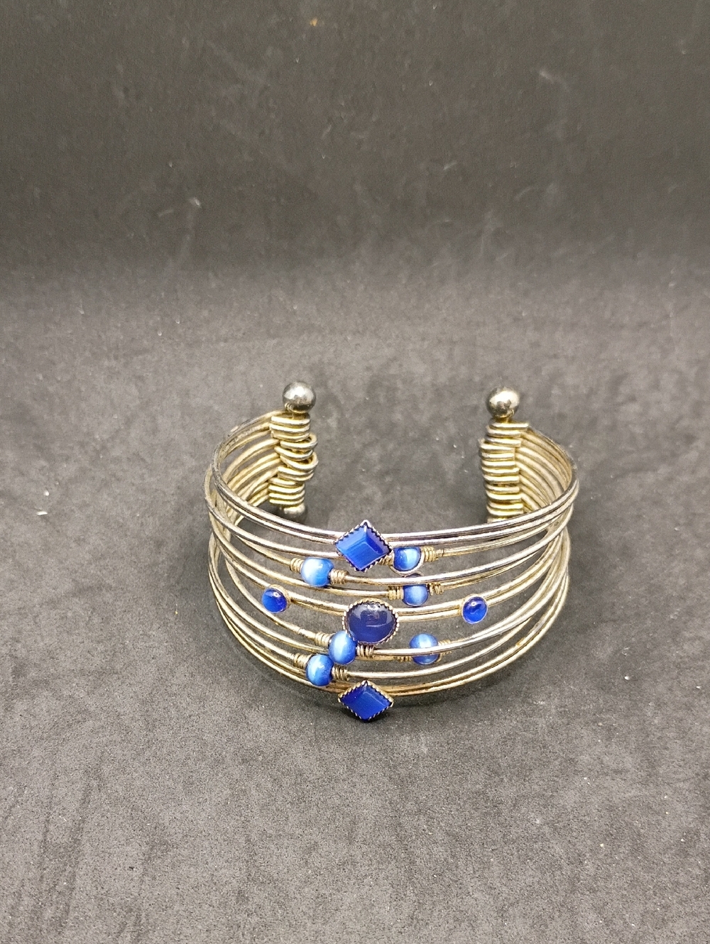 Handcrafted Blue Stone Multi-Band Cuff Bracelet